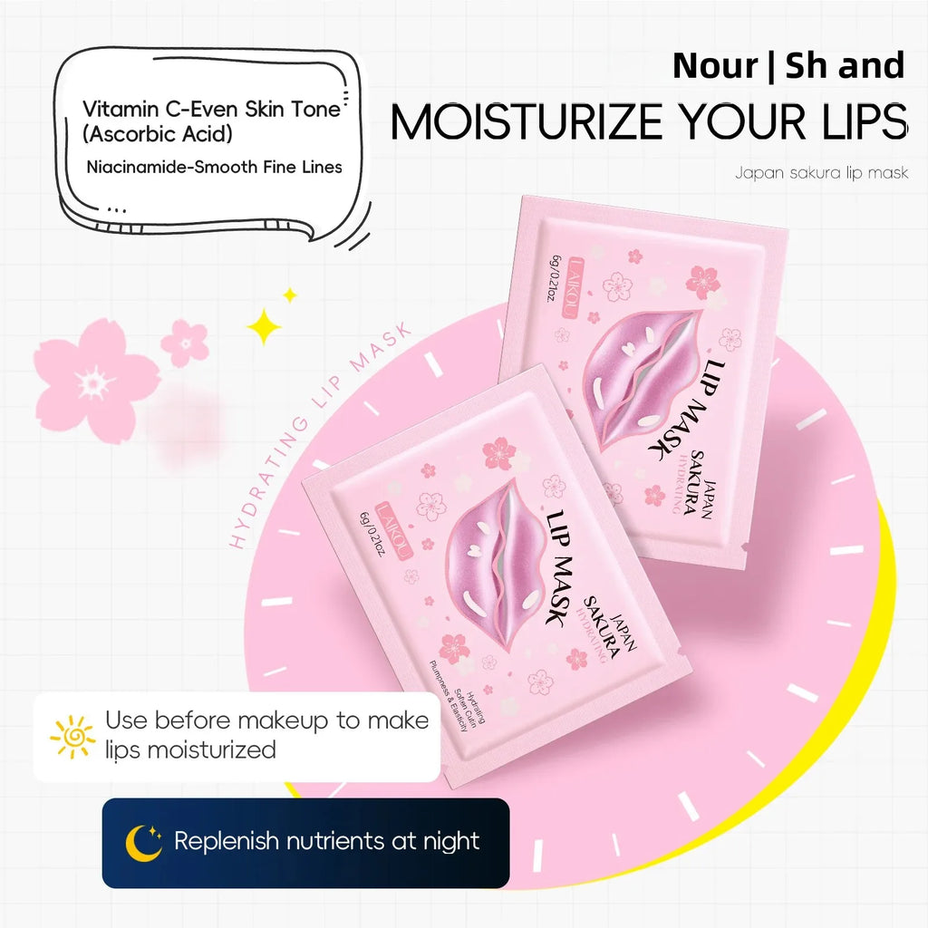 LAIKOU Sakura Collagen Lip Mask – Hydrating Gel Pads 6g Lip Treatment Mask HIP