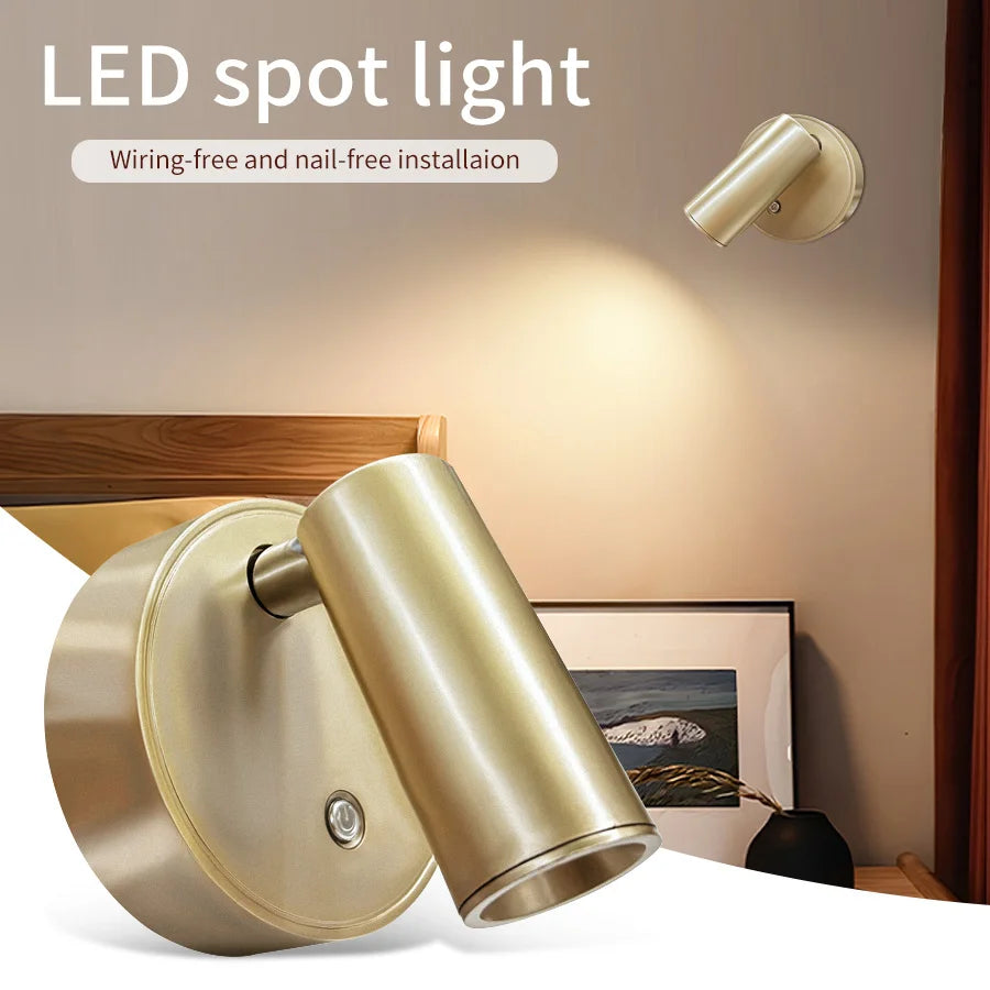USB Rechargeable Magnetic LED Wall Lamp Reading Light With Touch Switch Dimmable Bedside Lamp Cordless Wall Lamp Spotlight HIP