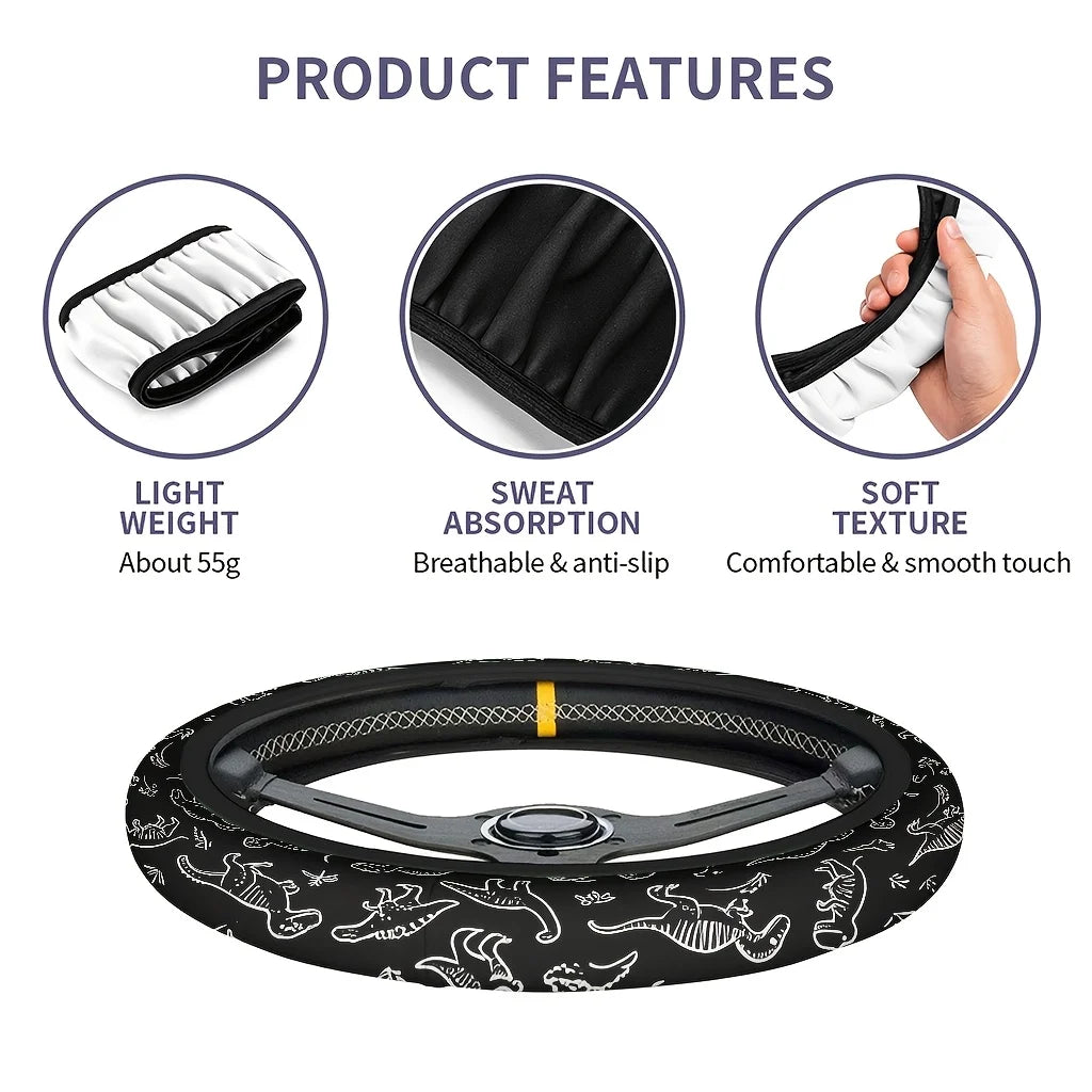 Dinosaur Pattern Steering Wheel Cover – Soft & Breathable Steering Wheel Cover HIP