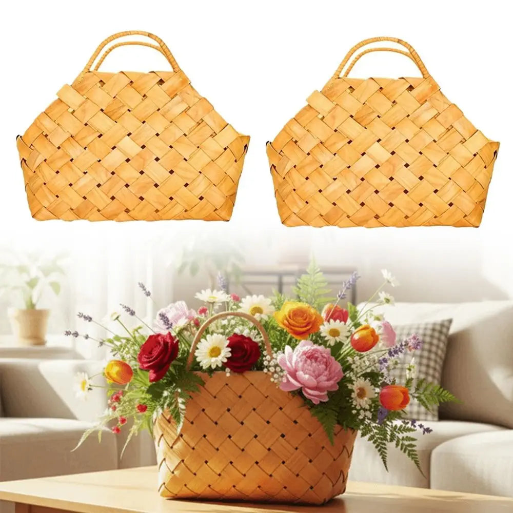 Rustic Hand-Woven Wicker Basket with Handle – Multipurpose Woven Storage Basket HIP