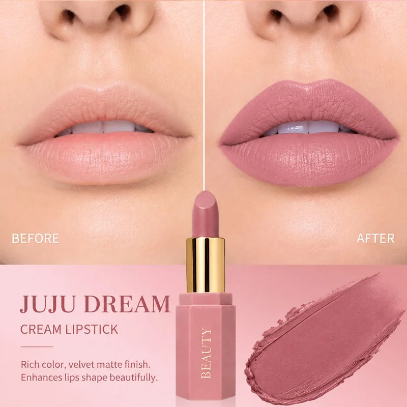 JUJU Dream Matte Velvet Lipstick – Nude Pink, Waterproof Matte Velvet Lipstick HIP