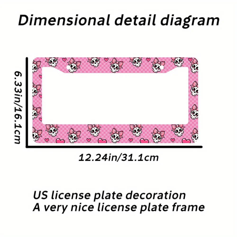 2-Pack Pink Skull Aluminum License Plate Frames + Screws License Plate Frame HIP