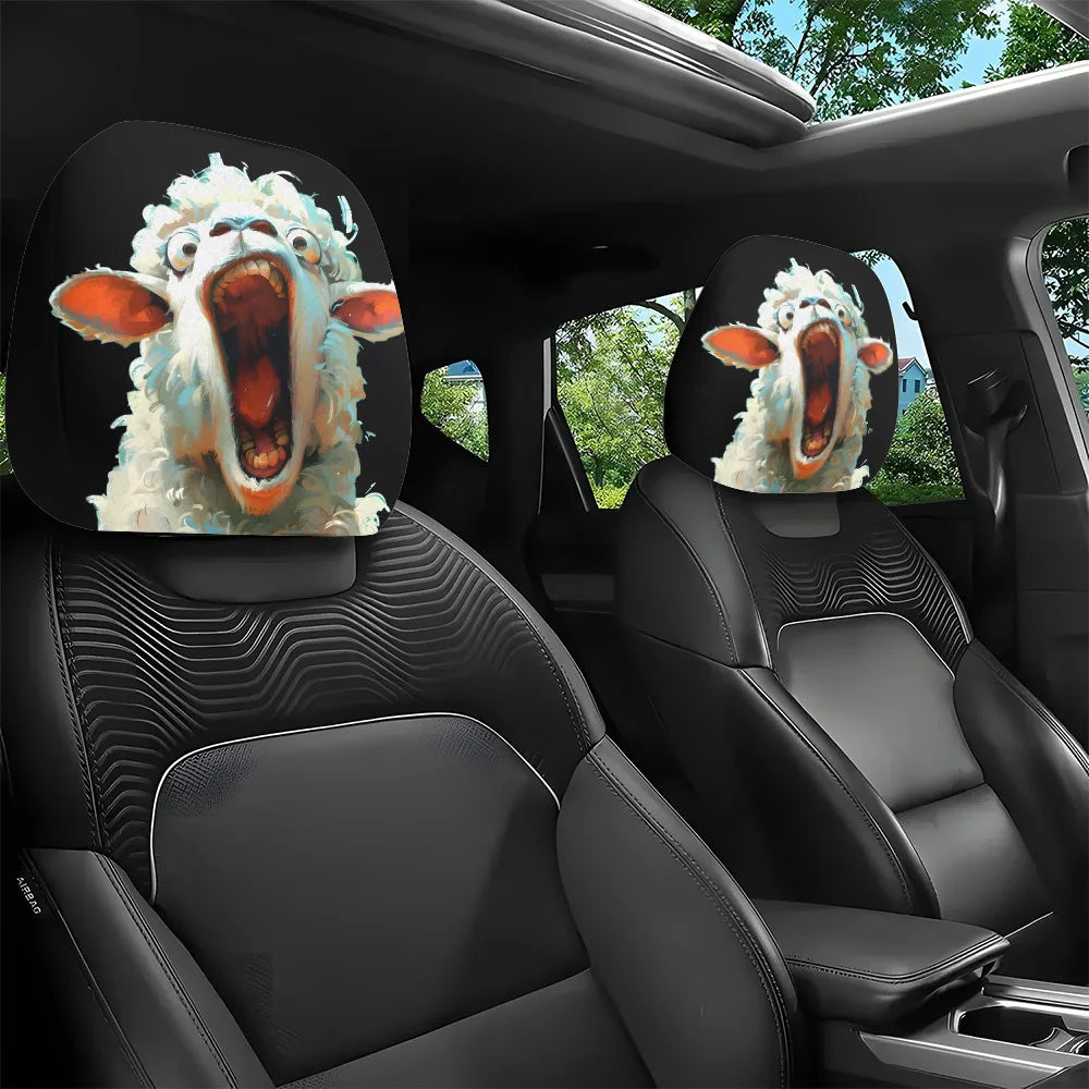 2-Pack Funny Laughing Sheep Art Car Headrest Covers Car Headrest Cover HIP