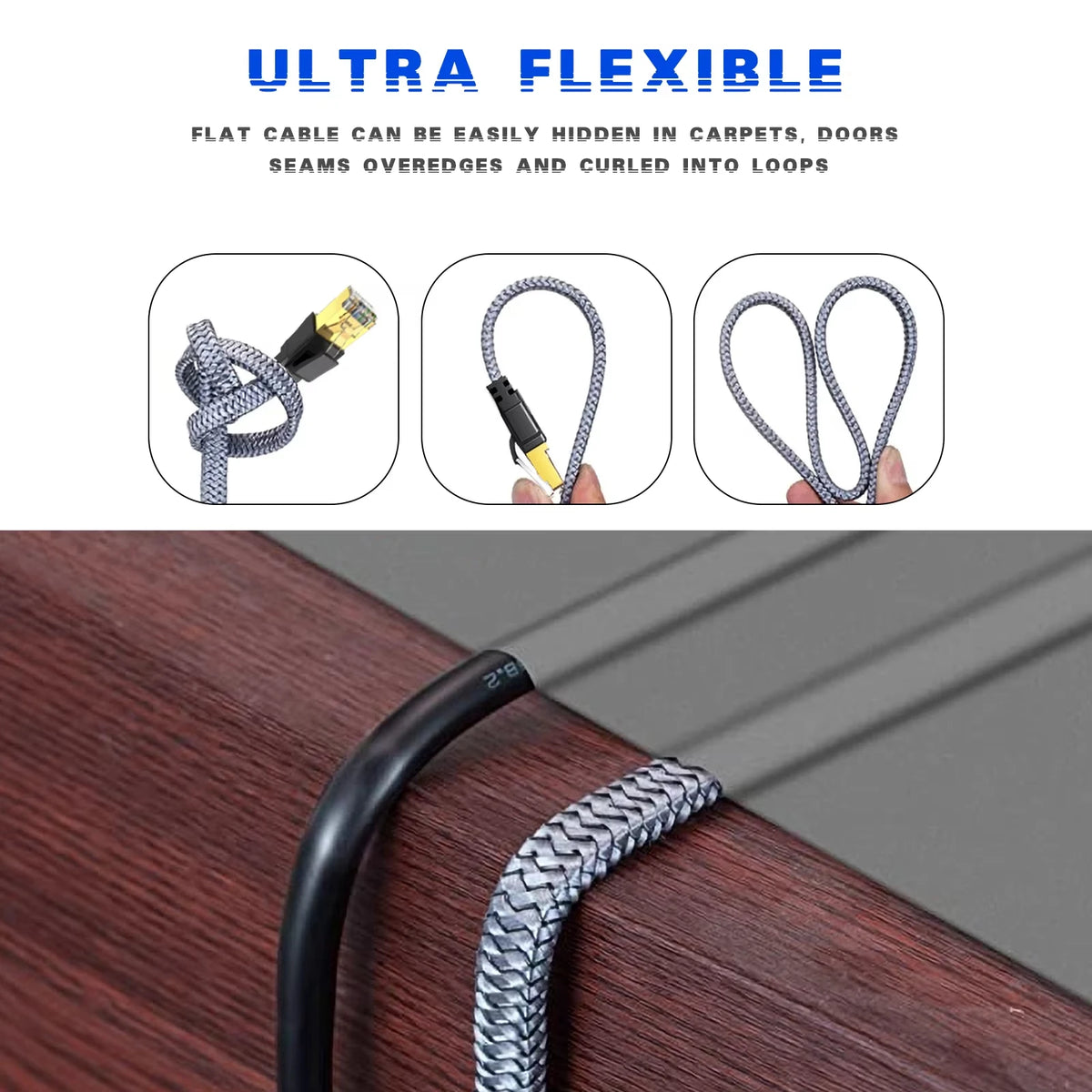 Cat8 Flat Nylon Braided Ethernet Cable 2000MHz – PS5 & TV Ethernet Network Cable HIP