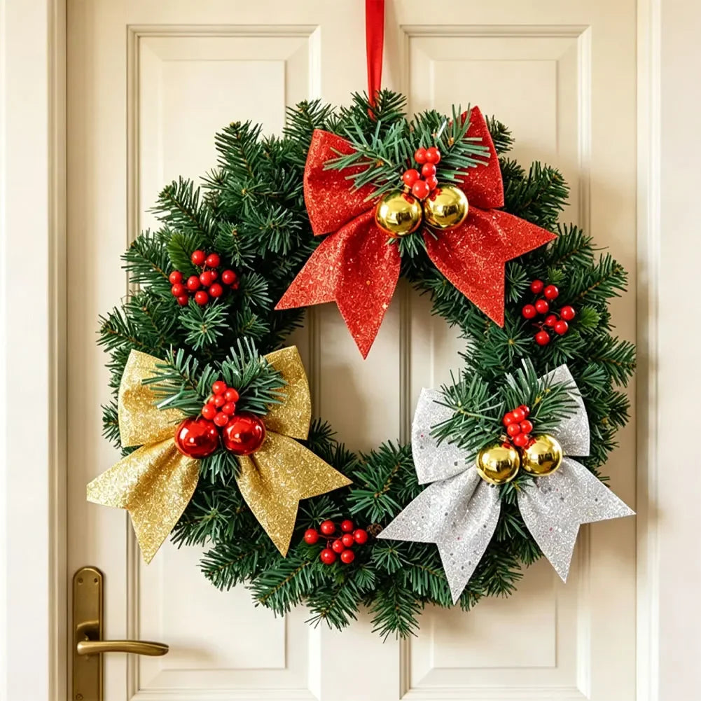 Christmas Bow DIY Decor Gold Red Glitter For Xmas Tree Classroom Window Wall Decoration Supplies HIP