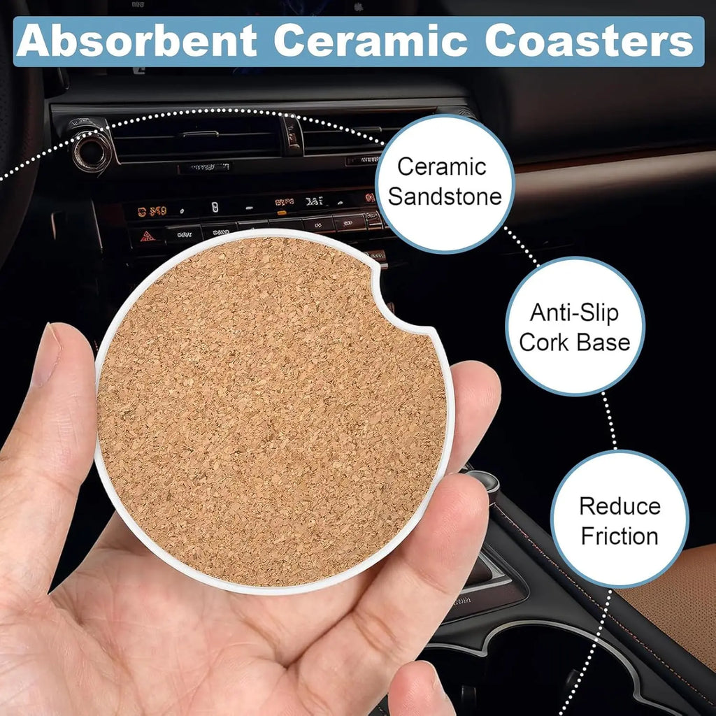 Car Cup Holder Ceramic Coaster Set of 2 – Cork Backing Car Cup Coaster Set HIP