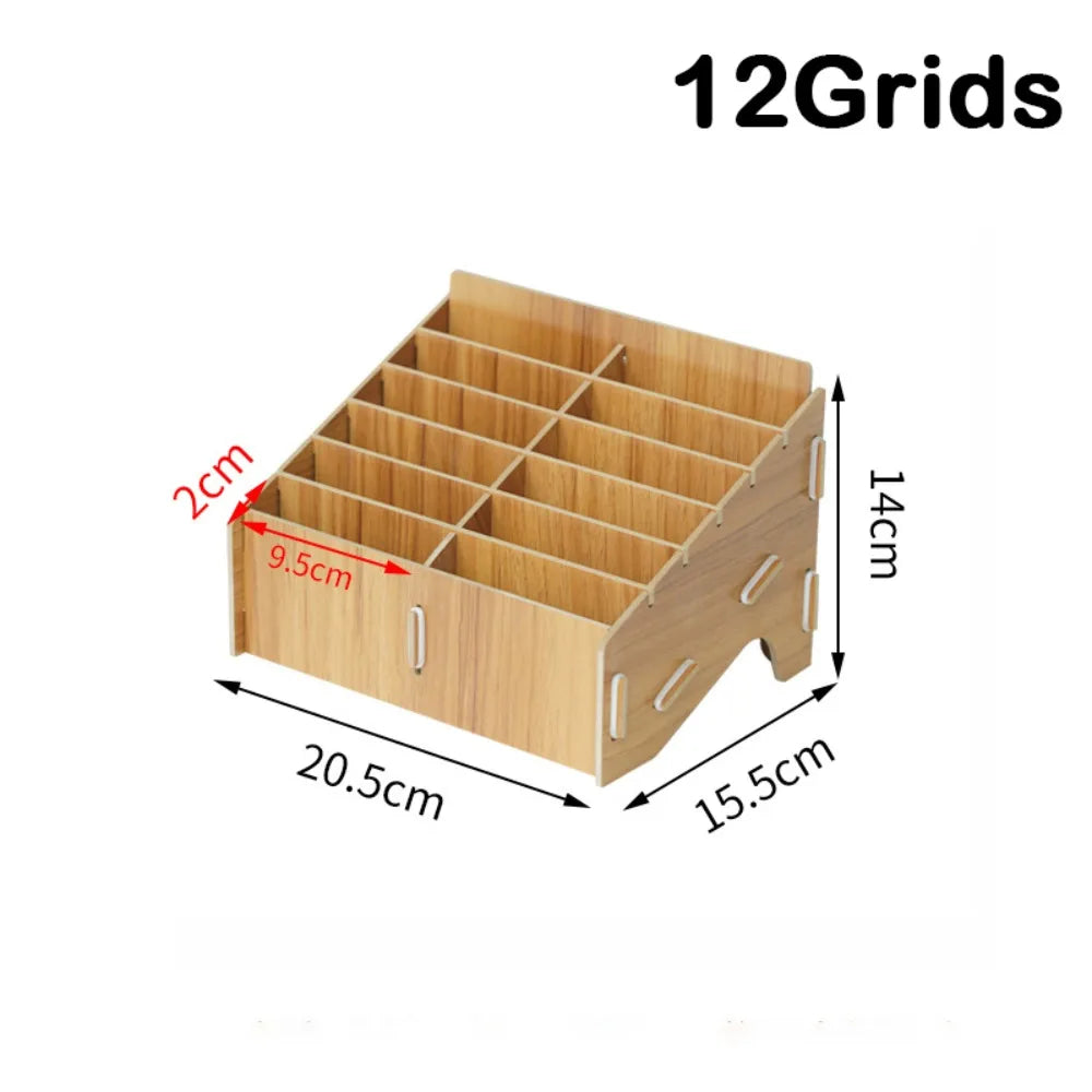 Wooden Multi-Grid Phone Desk Organizer – 12 to 48 Slots Desktop Phone Organizer HIP 12Grid