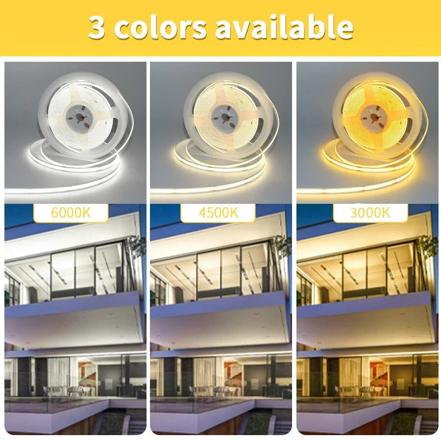 DC12V 24V COB LED Strip Light Flexible Tape Ribbon LED Light For Room Decor Backlight 3000-6000K Linear Dimmable 1M 2M 3M 5M 10M HIP