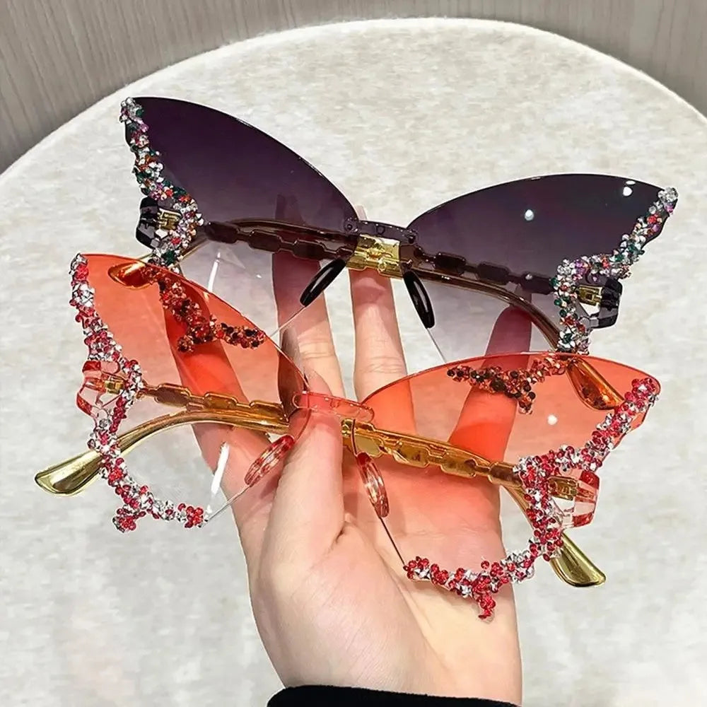 Butterfly Cat Eye Rimless Sunglasses – UV Protection Women Cat Eye Sunglasses HIP