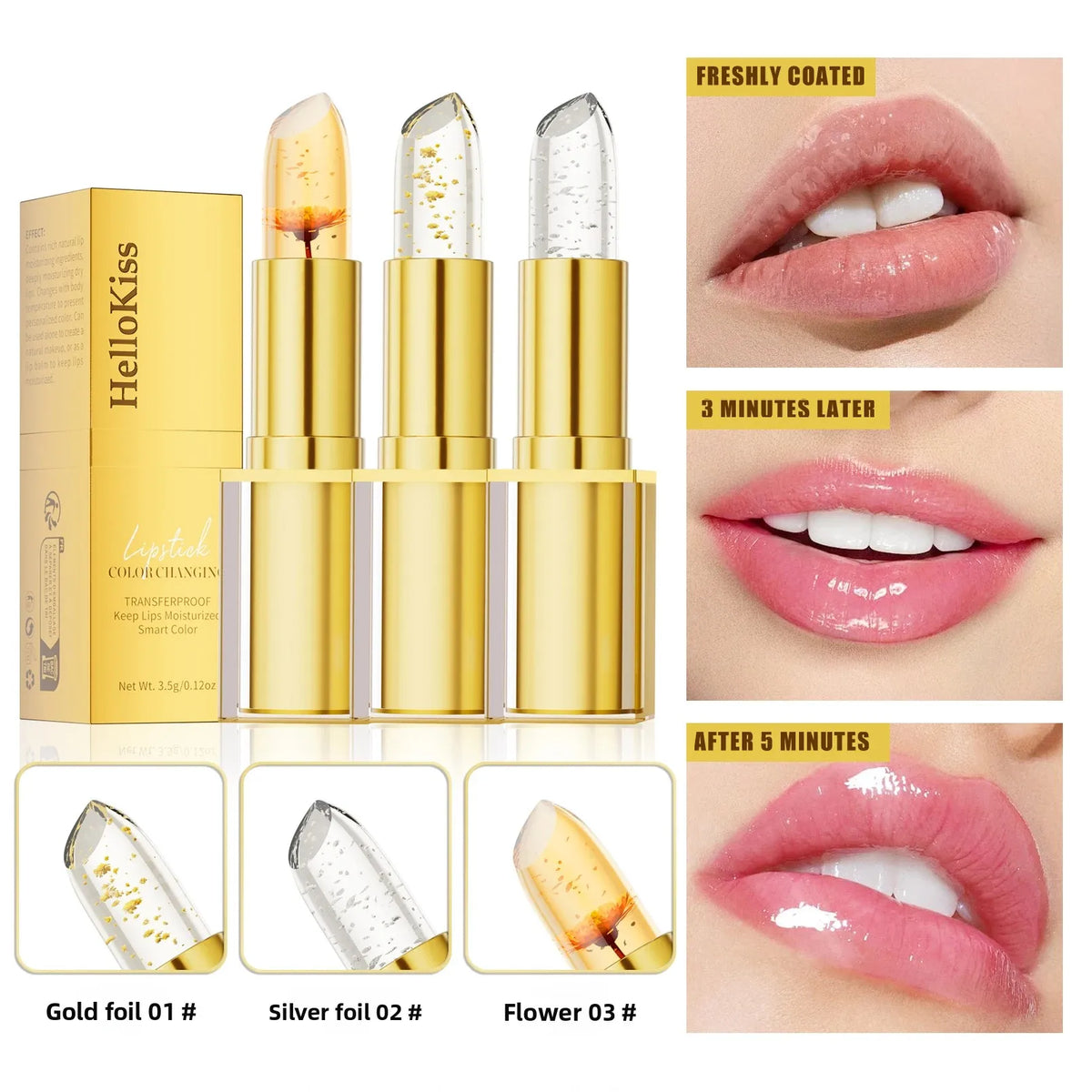 Hello Kiss Gold Foil Color-Change Plumping Lip Balm Color Change Lipstick HIP