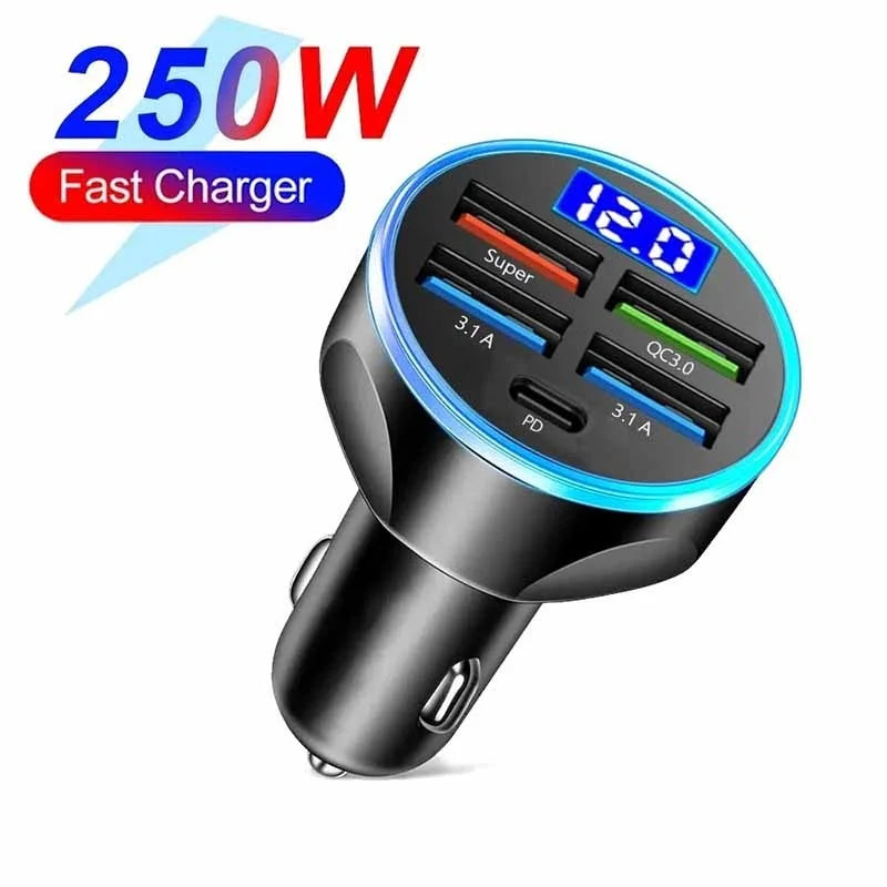 250W PD QC3.0 Car Charger – Fast USB-C & USB Car Adapter Car Charger Adapter HIP