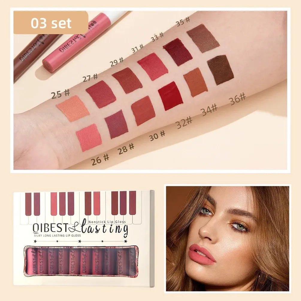QiBest 12-Shade Matte Lip Gloss Set – Waterproof, Long-Lasting Matte Lip Gloss Set HIP