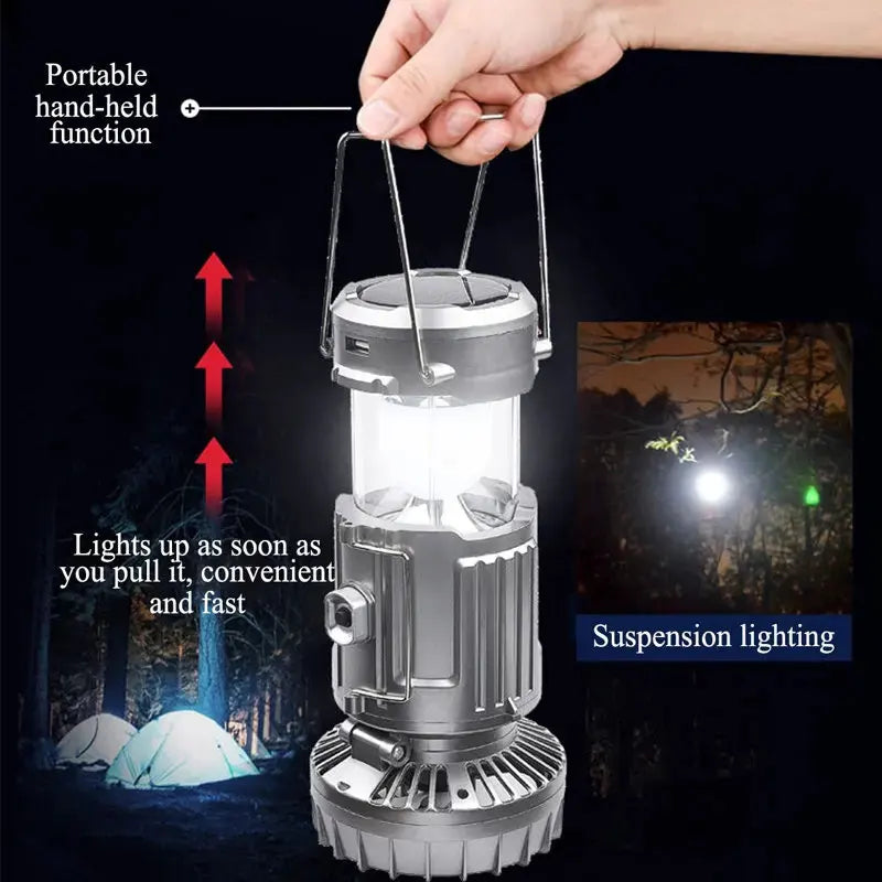 Solar LED Camping Lantern Fan – Portable Hanging Tent Light Solar Camping Lantern HIP