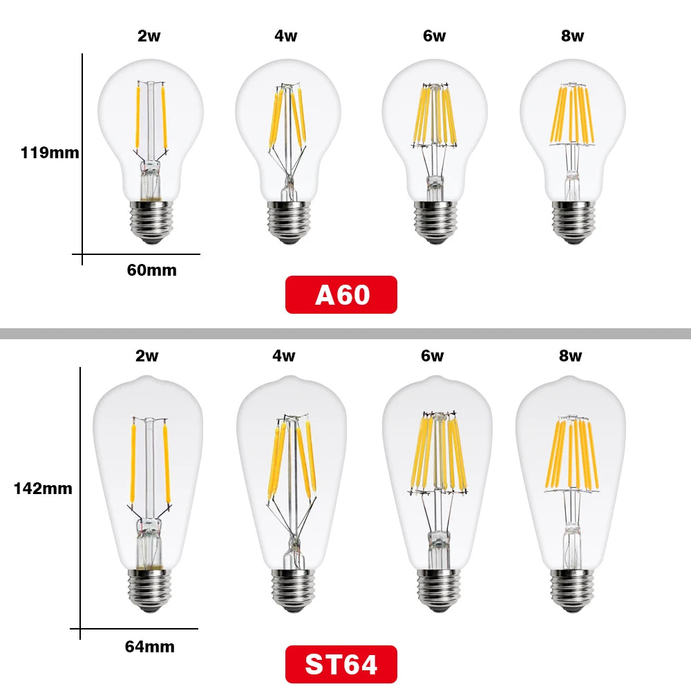 2-Pack Retro LED Edison Filament Bulbs E27 E14 – Vintage Warm Light LED Filament Bulb HIP