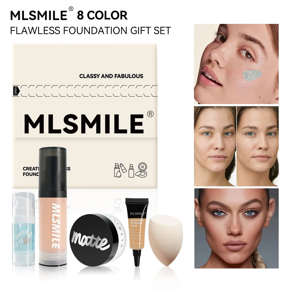 MLSMILE Flawless Base Makeup Set – Foundation, Primer & Powder Face Makeup Set HIP