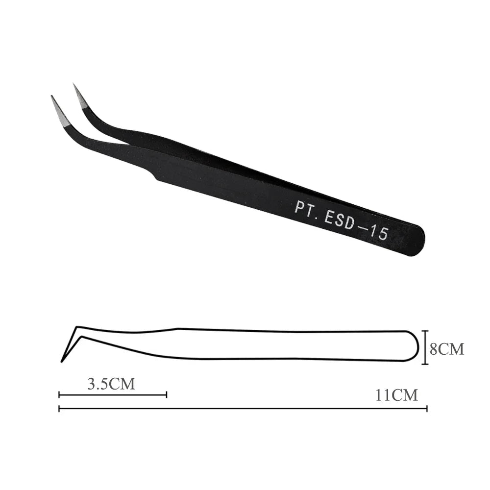 Stainless Steel Black Curved Straight Eyebrow Tweezers Anti Acid Nipper Rhinestone Picking Tool False Eyelash Nail Art Tool HIP Bent-ESD-15Black