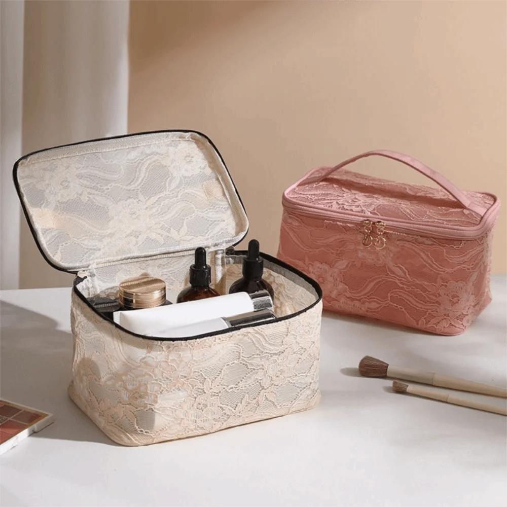 Elegant Lace Floral Makeup Bag – Large Travel Cosmetic Pouch Cosmetic Travel Bag HIP