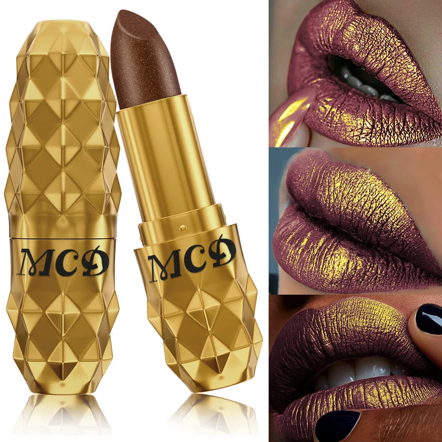5 colors pearlescent metallic lipstick bold& intense glitter shinny lip tint long lasting lip senior matte lip makeup gifts HIP