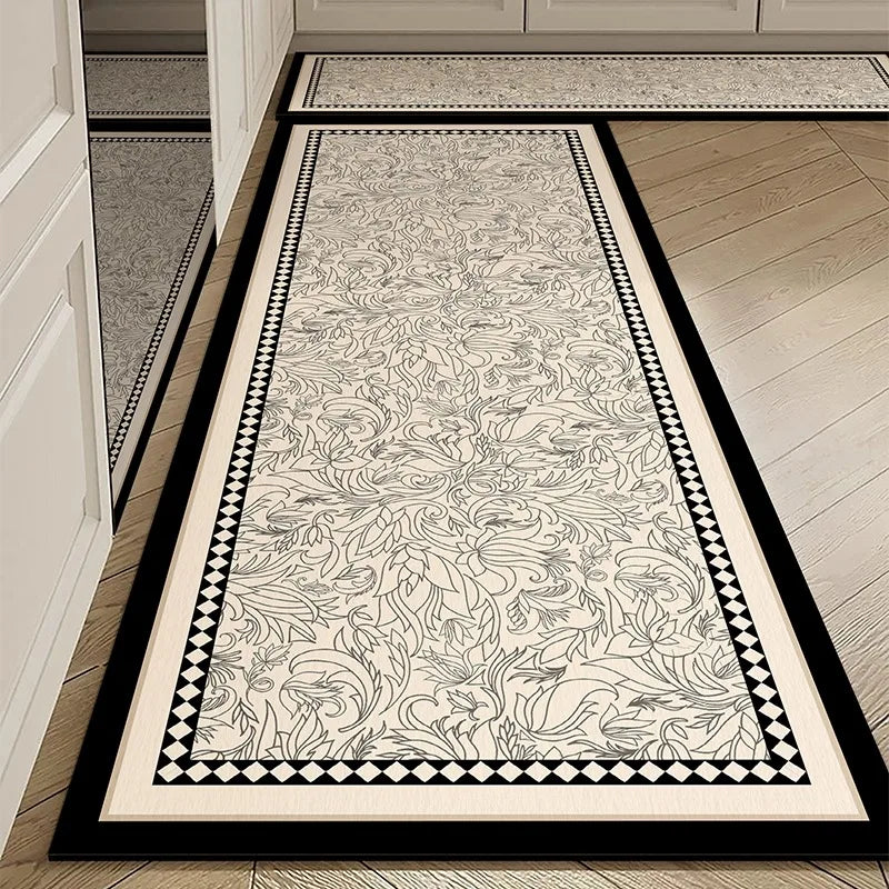 White Floral PVC Kitchen Runner Rug – Non-Slip & Waterproof Kitchen Runner Rug HIP GU5000-P 1pc 50x120cm