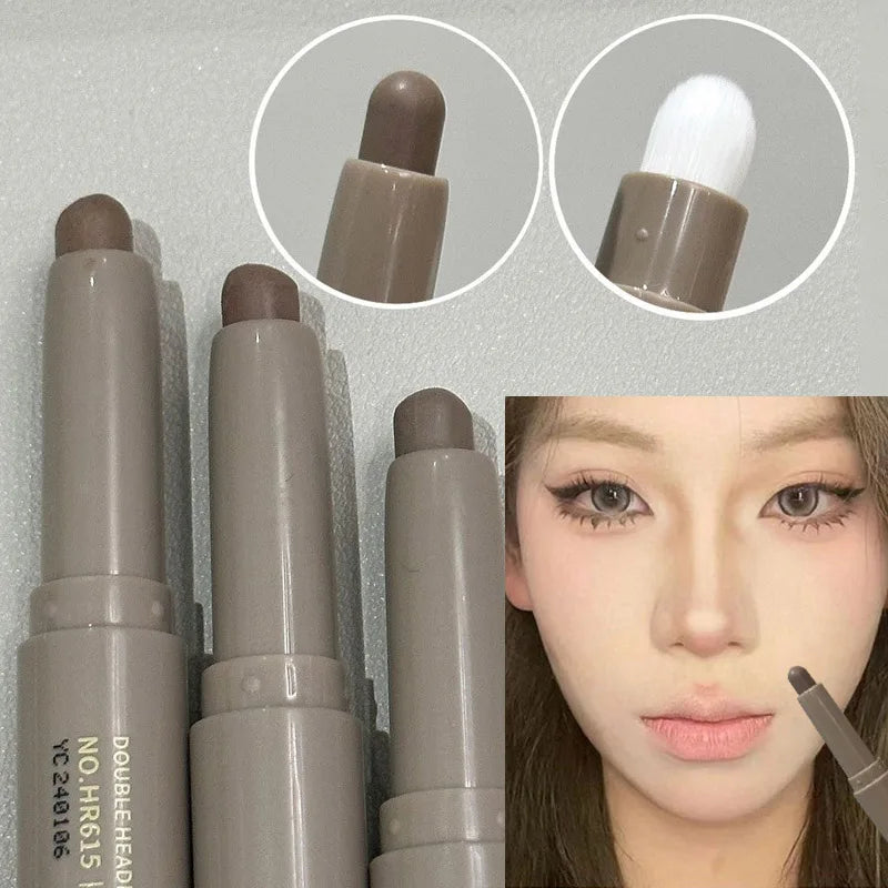 Double Head Contour Stick Bronzer with Brush Face Nose Shadow Cream Contour Pen Waterproof Lasting Contouring Makeup Cosmetics HIP