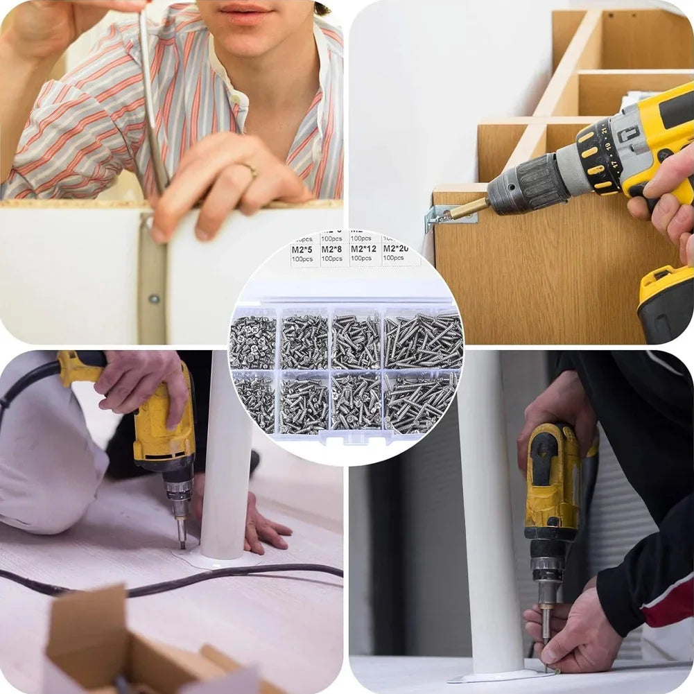 800PCS M2 Self Tapping Cross Screw Combination Kit Carbon Steel Countersunk Head Screws for Metal Plastic Wood DIY HIP