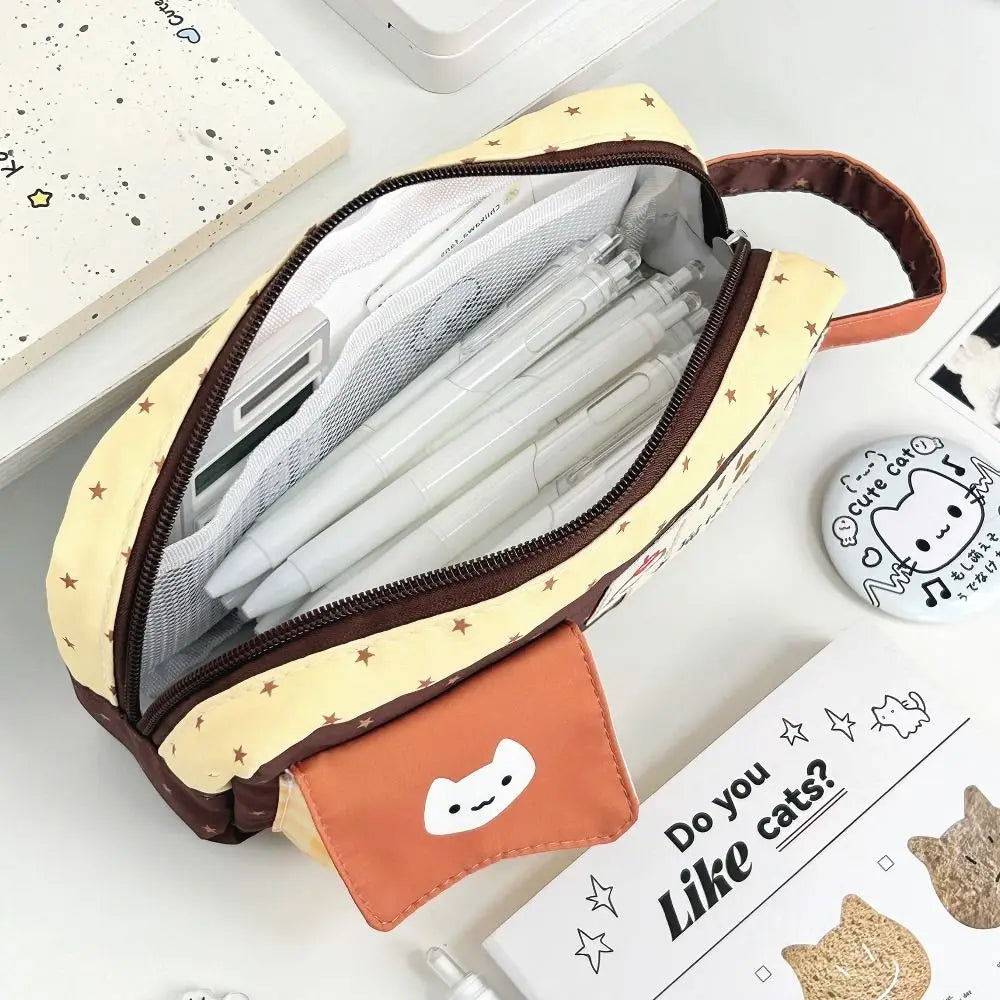 Kawaii Pudding Kitten Pencil Case – Large Capacity Zip Pouch Pencil Case HIP