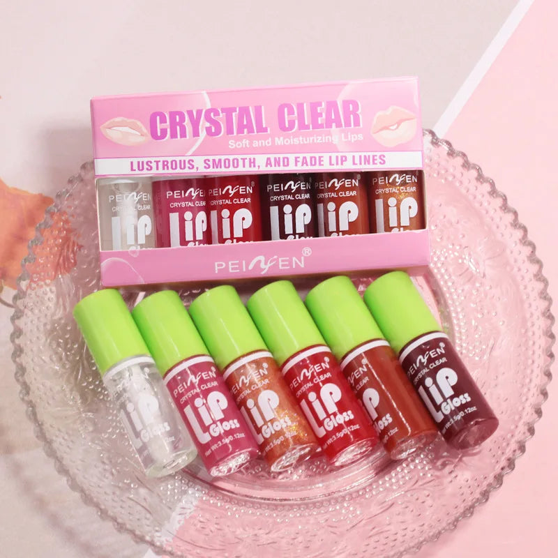 6-Piece Glass Mirror Lip Gloss Set – Shimmer Sheer Tint Lip Gloss Set HIP