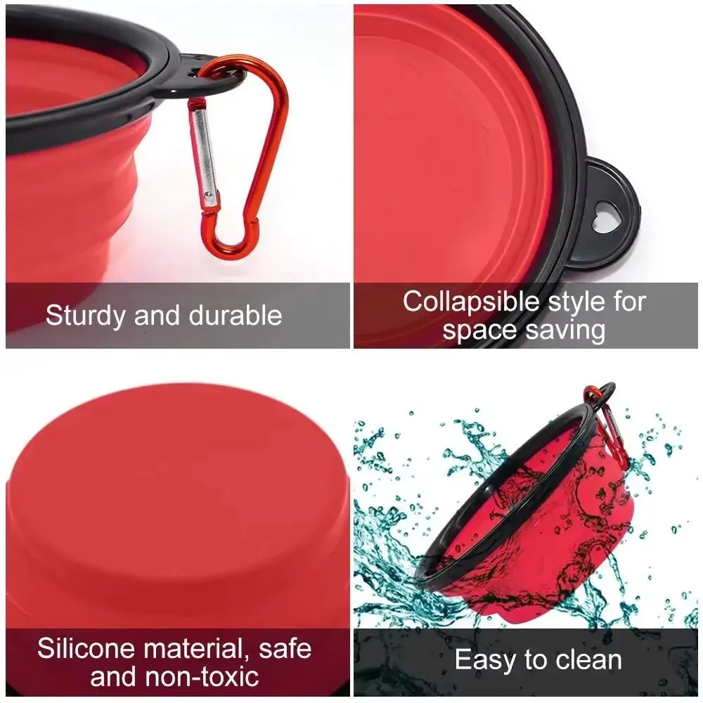 Collapsible Silicone Dog Bowl with Carabiner – Travel Pet Bowl Collapsible Pet Bowl HIP