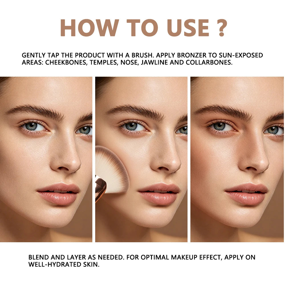 Soft Matte Bronzer Powder Natural Warm Glow Silky Smooth Contouring Shading Powder Long Lasting 3D Face Makeup With Brush Makeup HIP