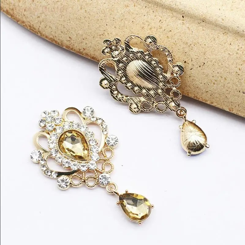 32×60mm Rhinestone Flower Flat Back Brooch Button – Gold DIY Rhinestone Craft Button HIP