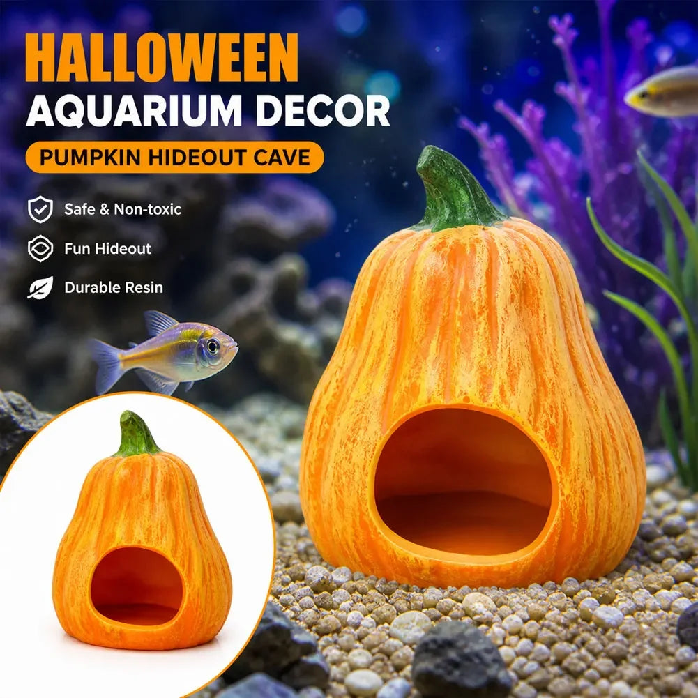 Halloween Aquarium Decorations Pumpkin and Ghost Diving Fish Tank Hidden Cave Decoration Shrimp Turtle Aquarium Landscape Decor HIP