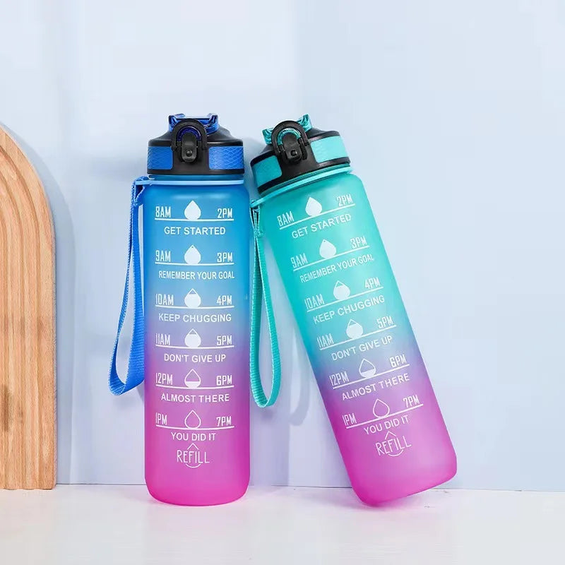 1L Gradient Sports Water Bottle with Straw & Time Marker Sports Water Bottle HIP