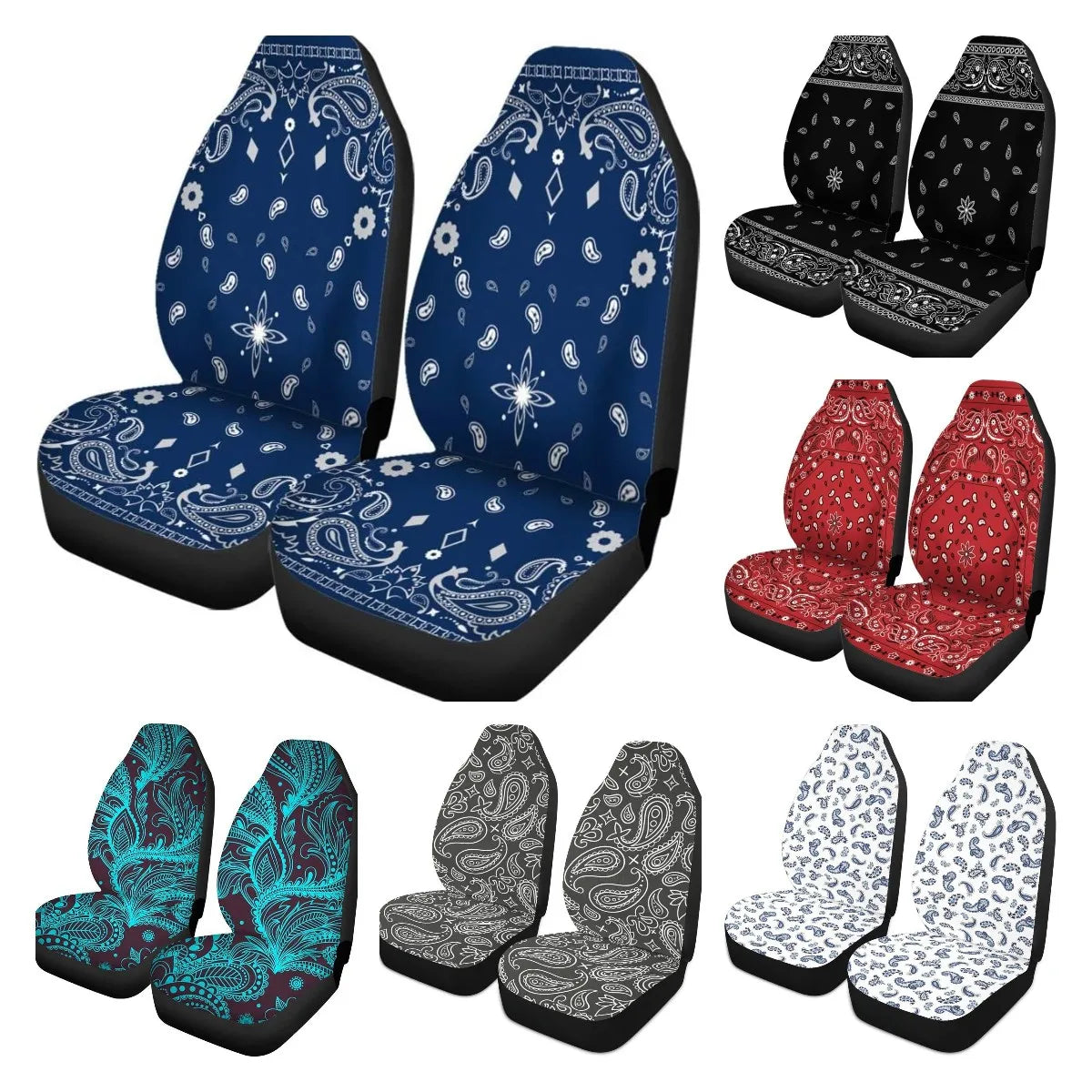 Blue Paisley Bandanna Car Seat Covers Set of 2 – Universal Fit Car Seat Covers HIP
