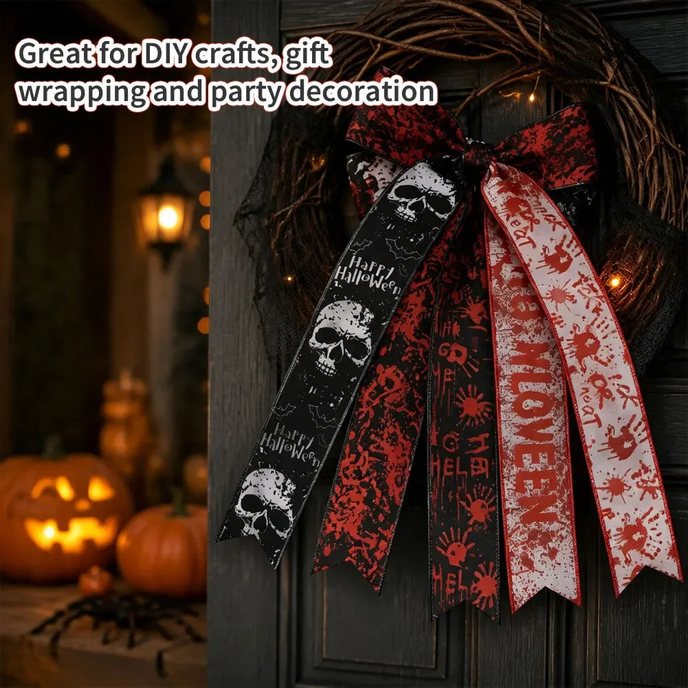 Halloween Skeleton and Bloody Handprint Ribbon Decoration Craft Ribbon Used for Party Decoration Wreath Making Gift Packaging HIP
