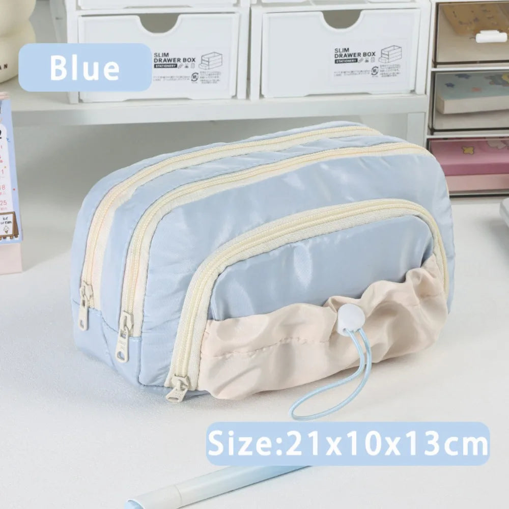 Five-Layer Drawstring Pencil Case – Large Capacity Pen Bag Pencil Case HIP Blue