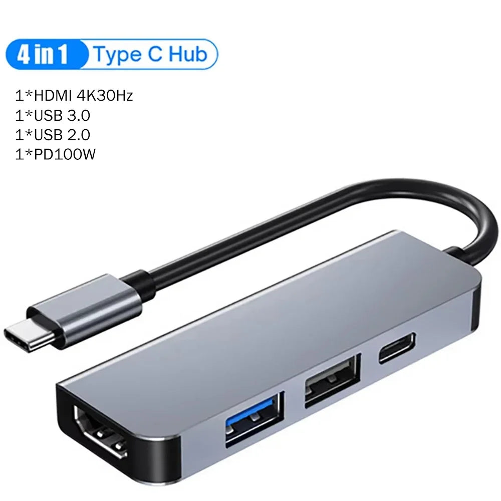KEBIDUMEI 5-in-1 USB-C Hub – 4K HDMI, USB 3.0 & 100W PD USB-C Docking Station HIP 4-in-1