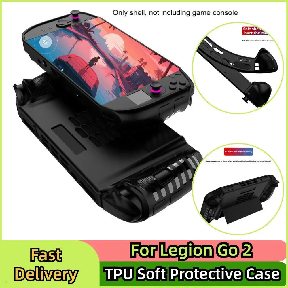For Legion Go 2 TPU Soft Protective Case Anti-Scratch Handle Game Console Protective Cover With Kickstand Ergonomic Grip HIP