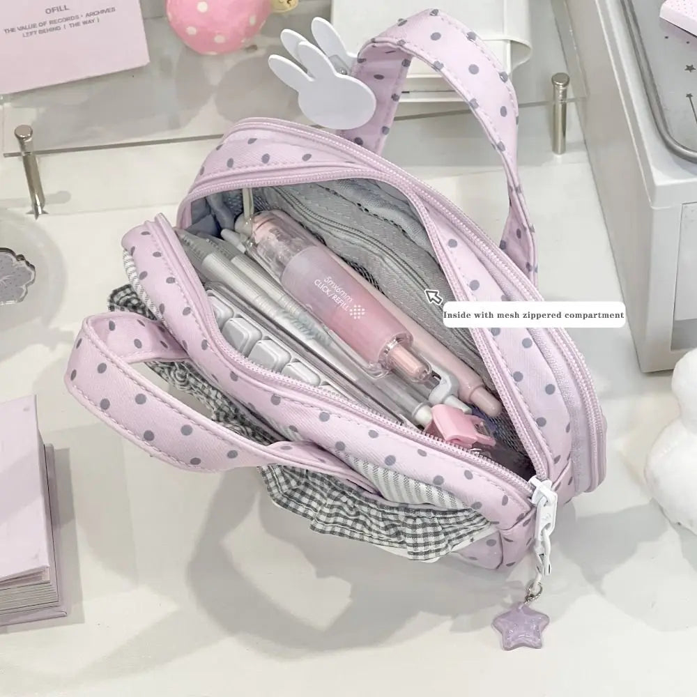 Pink Polka Dot Plaid Pencil Case – Large Capacity Itabag Pencil Case HIP