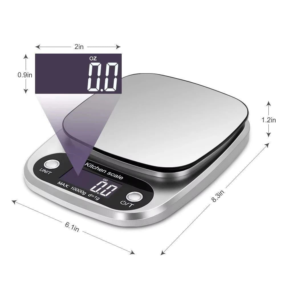 Digital Kitchen Scale 10kg LED Display – Stainless Steel Digital Kitchen Scale HIP