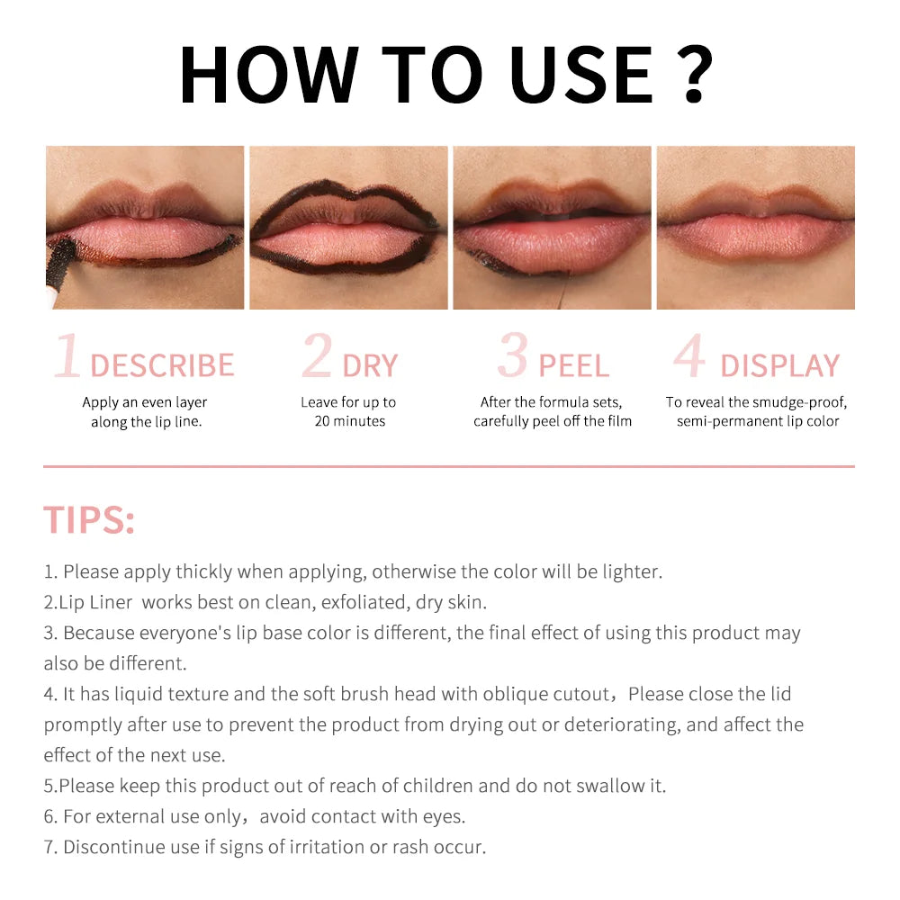 4 Colors Peel Off Lip Liner Waterproof Transfer-proof Lipstic Tattoo Waterproof Long Lasting Matte Velvet Lip Tint Sexy Red Cont HIP