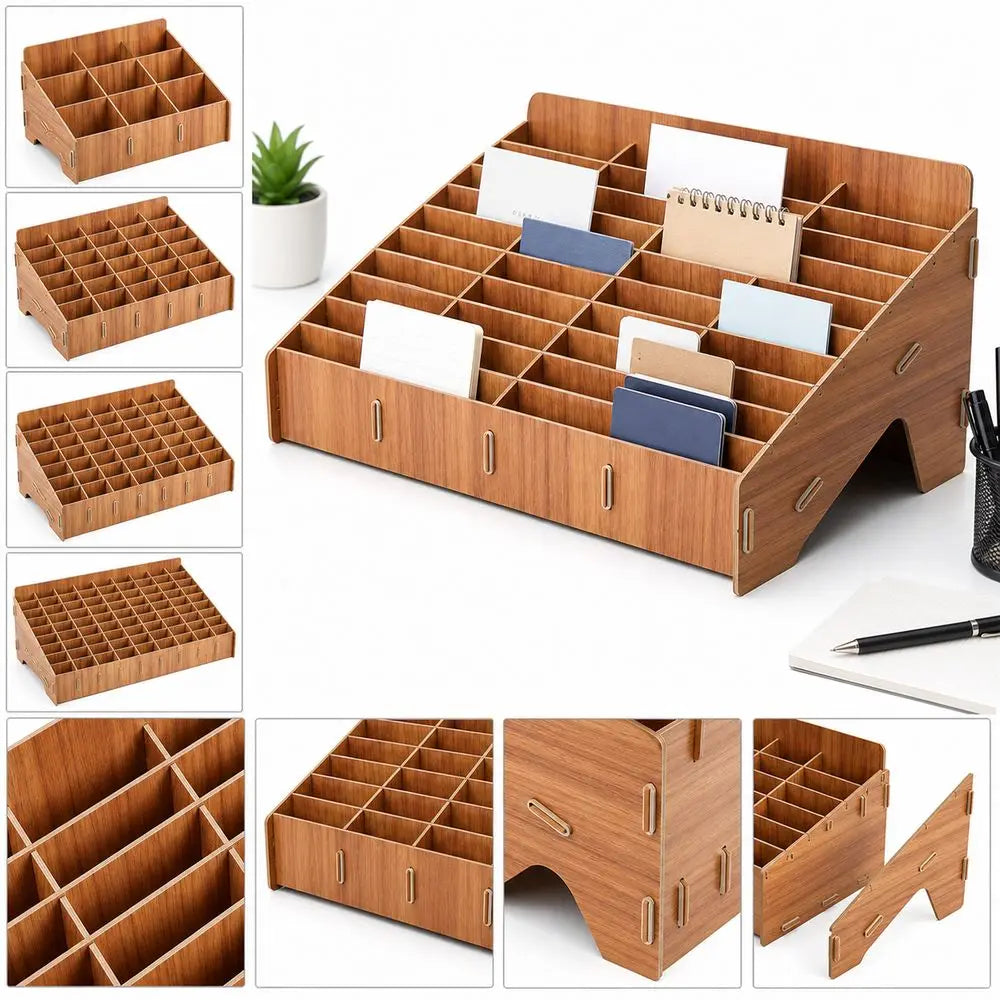 Wooden Multi-Grid Phone Desk Organizer – 12 to 48 Slots Desktop Phone Organizer HIP