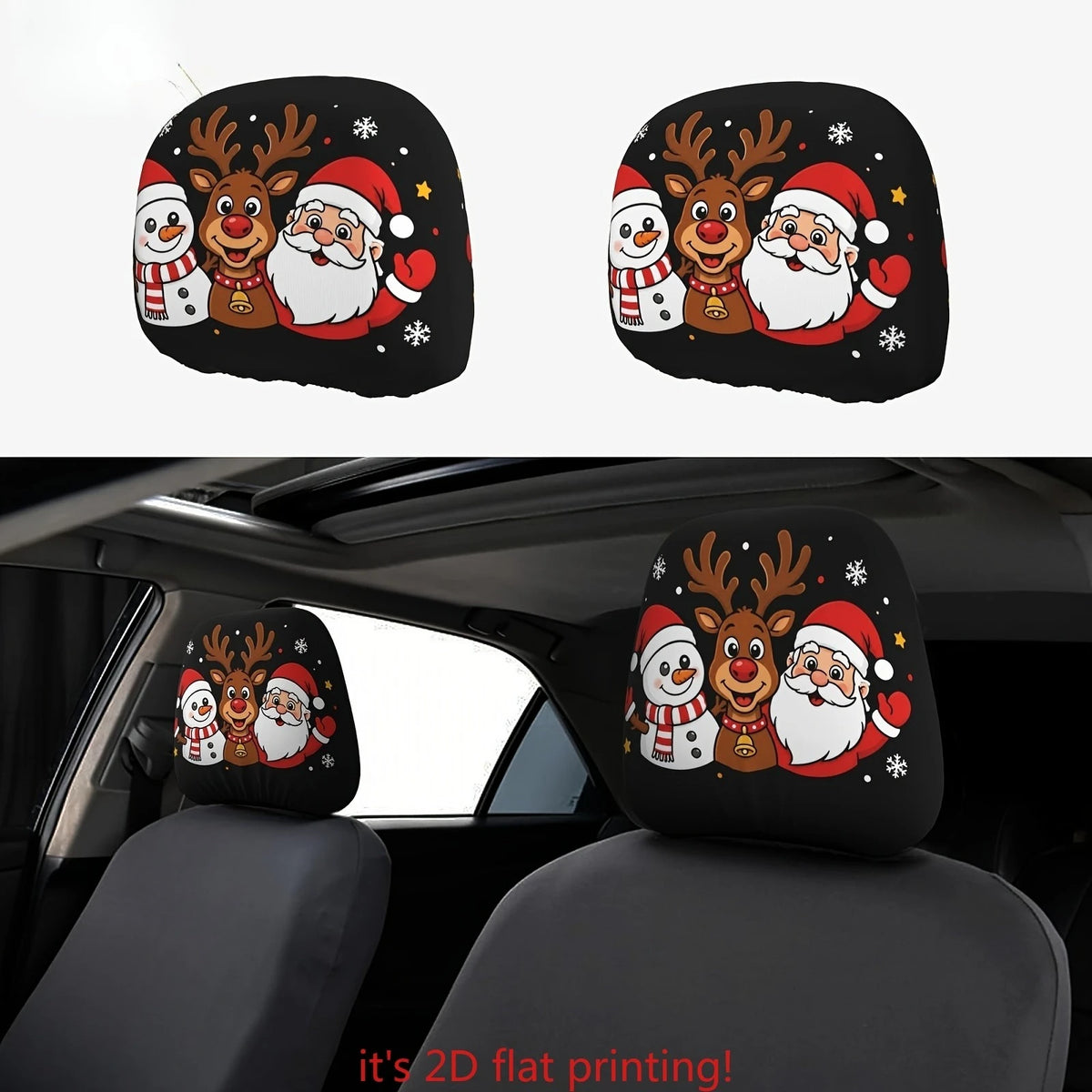 Christmas Car Headrest Cover – Santa Reindeer Snowman Car Headrest Cover HIP