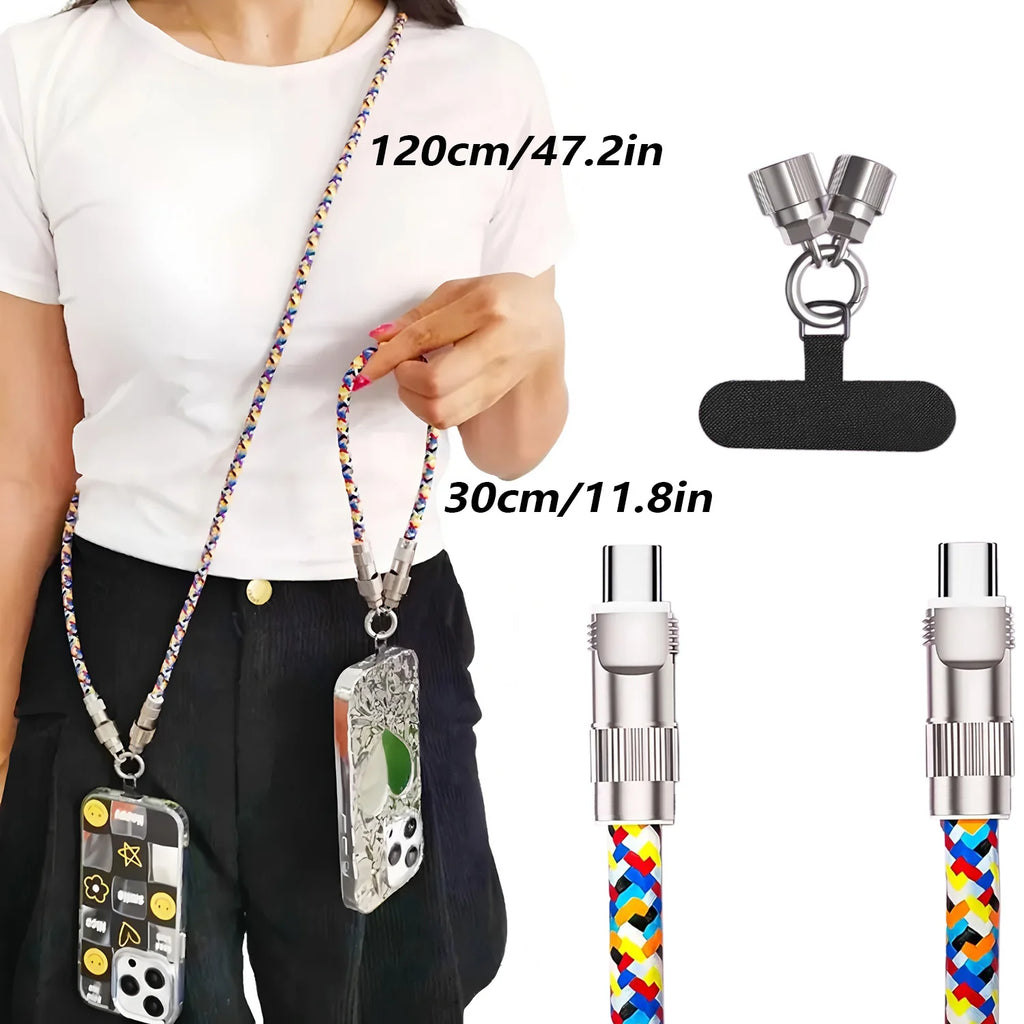 2-in-1 PD Fast Charger Cable & Smartphone Wrist Strap Lanyard USB-C Charging Cable HIP