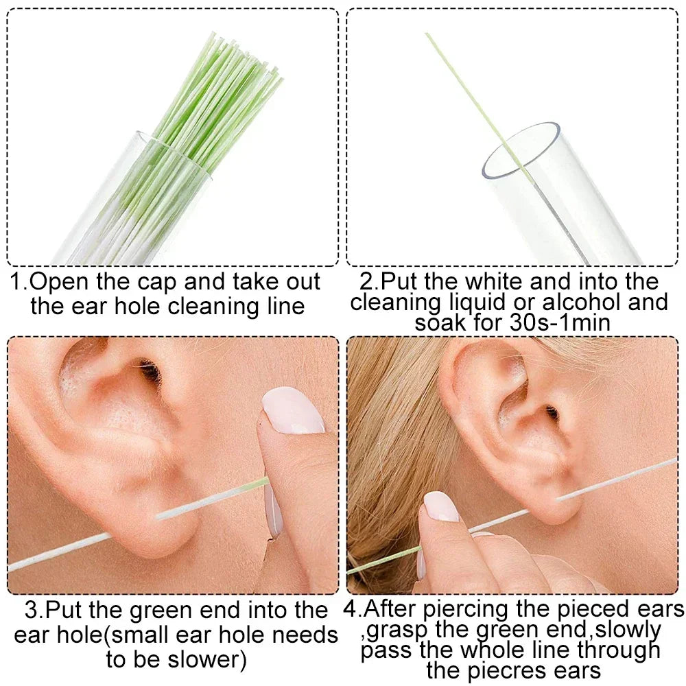 60-Pc Pierced Ear Hole Cleaning Kit – Disposable Floss Ear Piercing Cleaner HIP