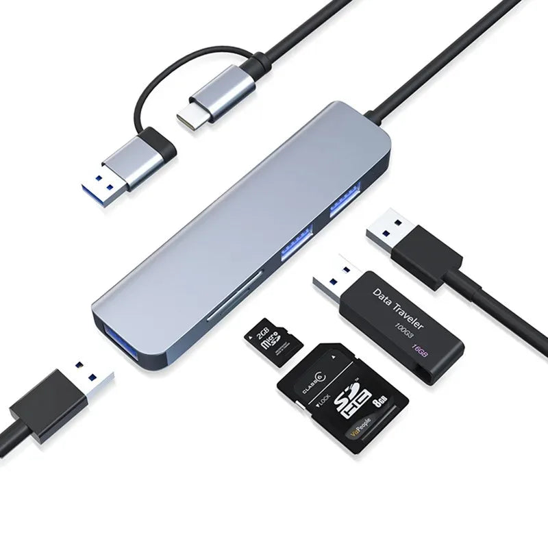 5-in-1 USB-C Hub – USB 3.0, SD & TF Card Reader Adapter USB-C Multiport Hub HIP