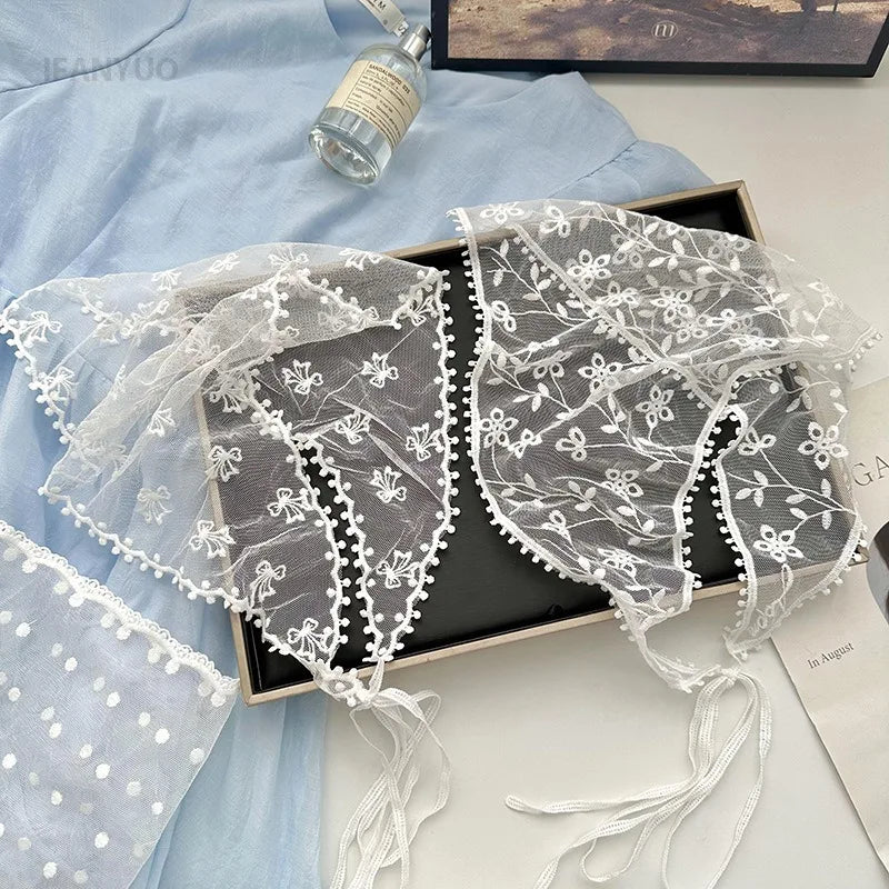 Women's Thin Style Lace Triangular Scarf Summer French Style Headscarf Headband Silk Scarf Retro Decoration Countryside Style HIP