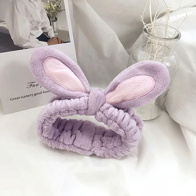 Headband for Washing Wash Face Rabbit Cat Makeup Hairbands Girls Elastic Holder Hair Strap Bands Ears Turban Hair Accessories HIP 06Light Purple