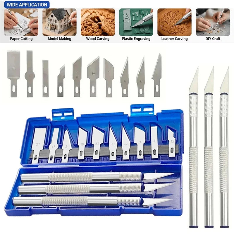 13-Piece Metal Carving Knife Set – 3 Handles & 10 Blades Craft Knife Set HIP