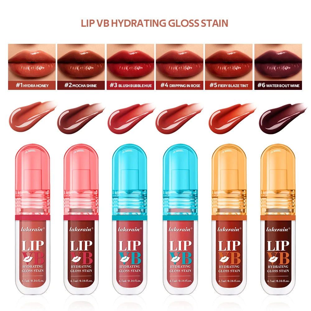 Lip Stain Vb Hydrating Gloss Stain 12HR Hydration Long-Lasting Moisturize Nourish Lips Hydra Honey Instant Glossy Wetness Makeup HIP 6Colors