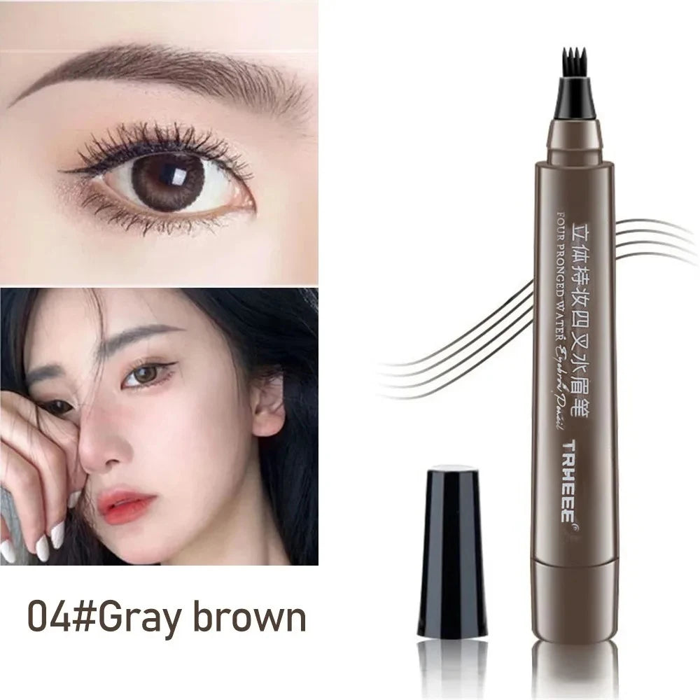5 Colors Microblading Eyebrow Pen Waterproof Liquid Eyebrow Pencil Long Lasting Eyebrow Pen 4 Points Eye Brow Pen Cosmetics HIP 04Gray Brown